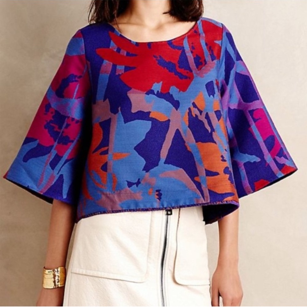 Anthropologie Nomad MC Painted Bough Swing Blouse Kimono Sleeve